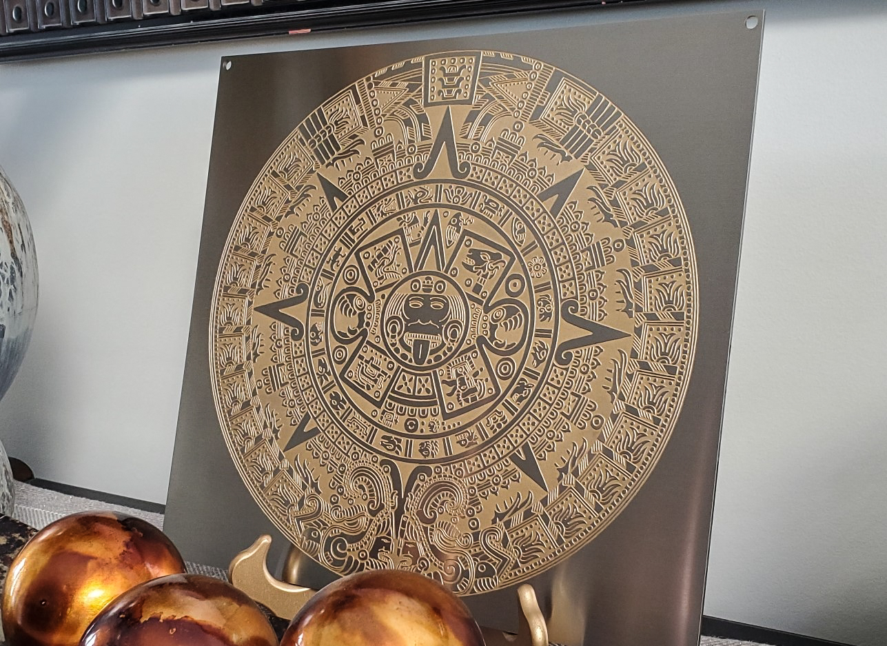 Mayan Calendar with gold paint infill